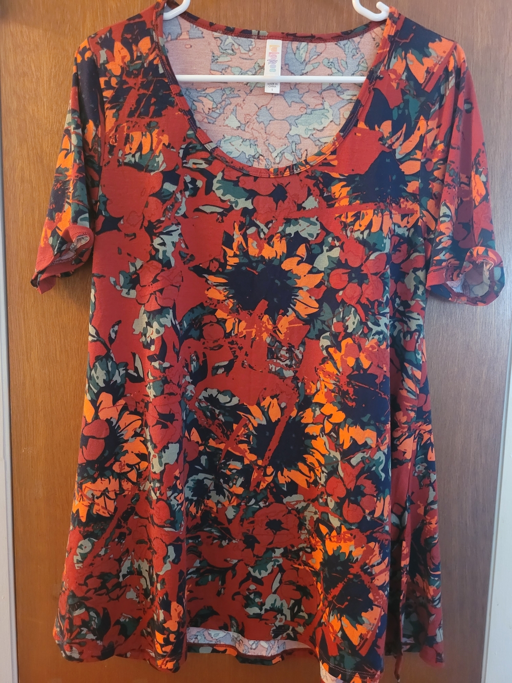 LuLaRoe Scoop Neck Tunic in Rust, Orange, Navy, Green
